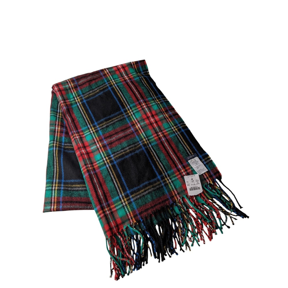 J.Crew Womens Multi Color Plaid Fringed Scarf‎ H2853 BRS One Size NEW